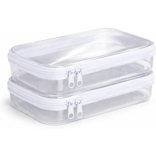 Bliss Bins - Hard Sided Clear Zipper Case for Storage - Professional-Grade Plastic Clear Zipper Pencil Case, Toiletry Pouch, Travel Organizer, Cosmetic Bag, Toy Storage Bins (2 Pack, S)