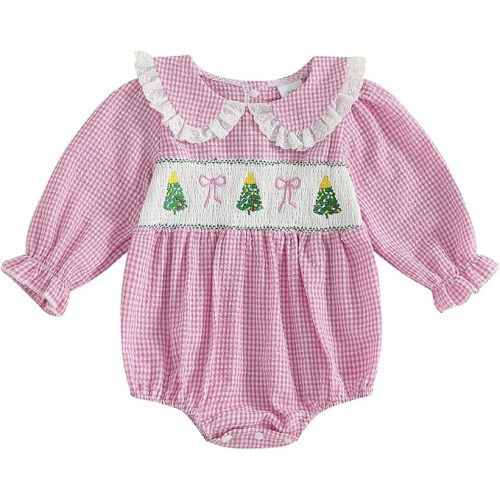 Amnnchya Baby Girl Christmas Outfit Peter Pan Collar Plaid Romper Newborn Thanksgiving Outfits Infant Halloween Clothes