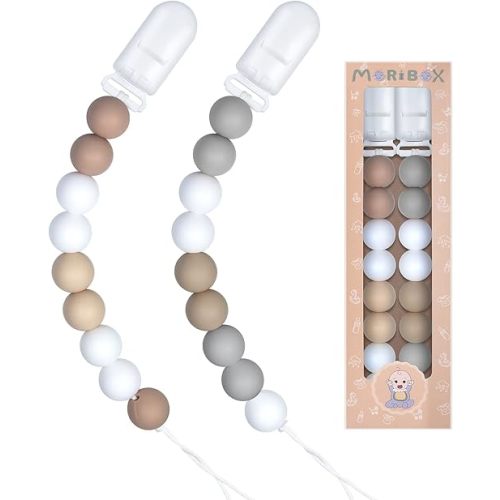 Pacifier Clips for Baby Boys Girls Paci Clip Holder Birthday Gift 2 Pack (Ivory White)