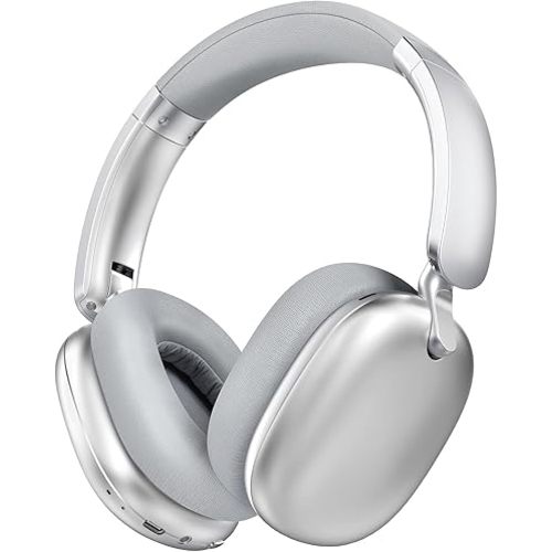 RORSOU C6 Active Noise Cancelling Headphones, Wireless Over Ear Bluetooth Headphones, 60H Playtime, Lightweight Folding Deep Bass Comfort Fit Ear Cups Headset with Mic for iPad/Travel/PC/Home Silver