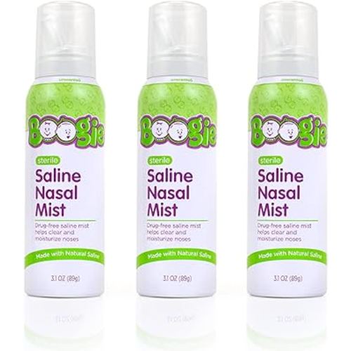Boogie Mist Baby Saline Nasal Spray, Allergy Relief, Nasal Decongestant, FSA/HSA Eligible, Made with Saline, Unscented, 3.1 Ounce (Pack of 3)…