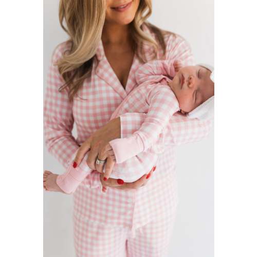 Blush Gingham Zipper Romper – In My Jammers