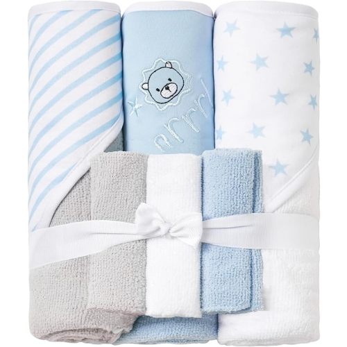 Viviland Baby Towels and Baby Wash Cloths Set Hooded Baby Towels Baby Wipes Absorbent Bath Face Towels Burp Cloths or Face Towels for Girl Boy 6-Pack Size 28 x 28 Inch, Lion
