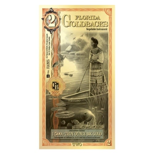 2 Florida Goldback 1/500 oz 24K Gold Foil Aurum Note