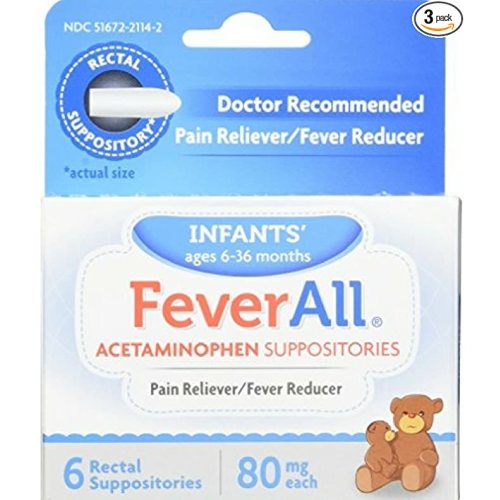 FeverAll Infants Acetaminophen Suppositories 6 Rectal Suppositories 80mg each (Pack of 3)