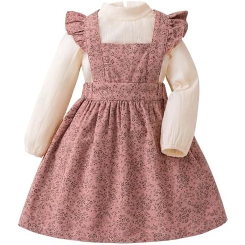 Baby Girl Fall Outfits Long Sleeve Toddler Girl Fall Dress Cotton Clothes Thanksgiving Chirstmas Girls Floral Vintage Dress