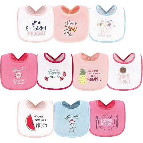 Hudson Baby Unisex Baby Cotton Terry Drooler Bibs with Fiber Filling, Food Girl, One Size