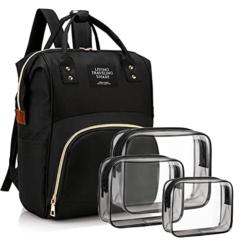 Timberer Diaper Bag with Organizing Pouches, Nappy Bags Handbag Multifunction Diaper Bag for Baby Care Travel Backpack Large Capacity Black