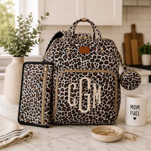 Personalized Diaper Bag Backpack | Embroidered Mom Bag | Custom Cheetah Baby Bag | Large Capacity Diaper Stroller Cady | Baby Shower Gift