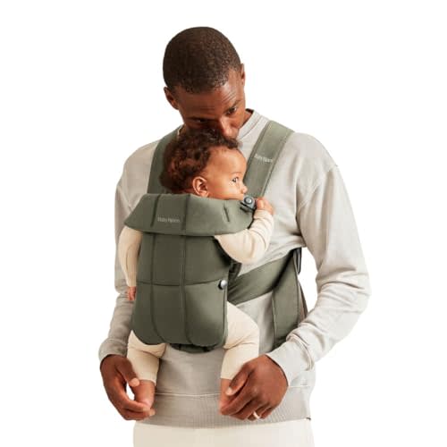 BabyBjörn Baby Carrier Mini, Woven, Dark Green | Newborn Carrier (7-15 lbs), Ergonomic, Easy-to-Use