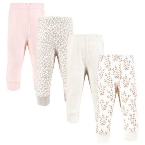 Hudson Baby Girls Cotton Pants and Leggings, Pink Taupe Florals, 9-12 Months