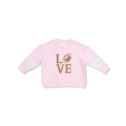 Cozy Drop Sleeve Sweatshirt with Varsity Stripes, Pink Football Love