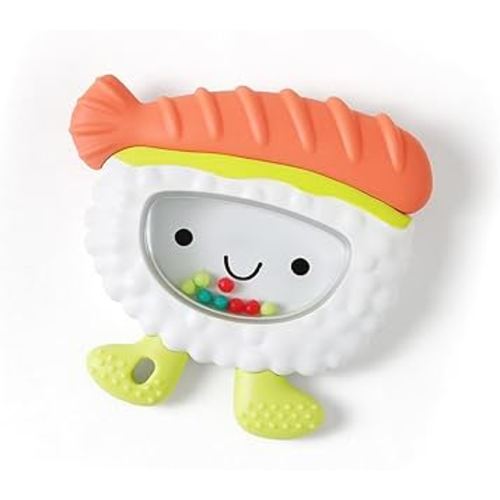 Itzy Ritzy Silicone Rattle Teether– BPA-Free Silicone Teether with Rattle for Babies & Toddlers – Features a Gentle Rattle Sound, Colorful Beads & Multiple Textures (Sushi)