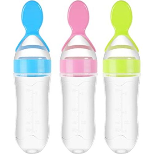 Baby Food Feeder, 3 Pack Squeeze Feeding Spoons, Silicone Baby Feeding Supplies, 3 oz Food Dispensing Spoon for Boys Girl Kids Toddlers