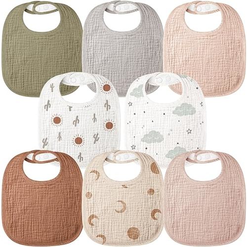 Muslin Baby Drooling Bibs 8 Pack (Brown Print)