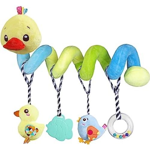 Baby car seat Toys, Activity Spiral hangings pram Toys, Plush Crib Toys with Squeaky for boy or Girl, 0 Months up (Duck)
