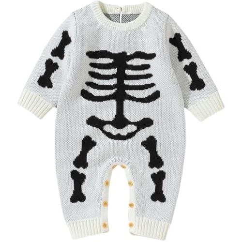 Baby Boy Girl Halloween Romper Newborn Knitted Jumpsuit One-Piece Coverall Fall Warm Halloween Clothes