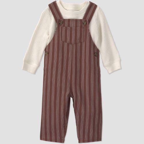 Carter's Just One You® Baby Boys' 2pc Thermal Long Sleeve and Striped Overalls Set - Brown 12M