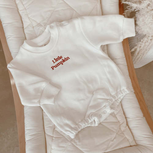 'Little Pumpkin' Embroidered Sweater Bubble Romper