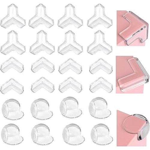 Corner Protectors Child Safety,24 Pcs Table Corner Protectors,Clear Furniture Edge Corner Protector,Corner Guards for Furniture Against Sharp Corners (8L-Shaped+8Ball-Shaped+8T-Shaped)
