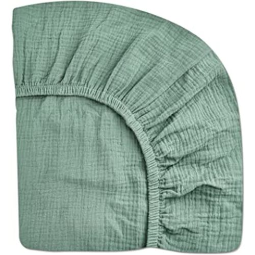 Mini Crib Sheets for Baby, Fitted Pack N Play Mattress and Mini Cribs 24" x 38", Neutral Muslin Cotton Mini Crib Mattress Sheet with Boho Style, Soft and Breathable Comfort (Roman Green)