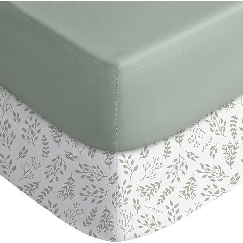 Yoofoss 2-Pack Baby Crib Sheets for Boys Girls 52x28 (Green+Leaf)