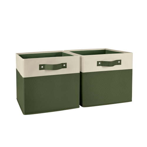RiverRidge Kids 2pc Two-Tone Collapsible Cube Fabric Storage Bins with Handles - Olive