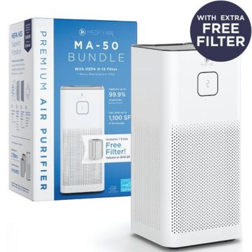 Medify Air MA-50 Value Pack White with 1 extra filter: HEPA Air Purifier, 4 Settings, 1000-1200 sq. ft., Energy Star Certified