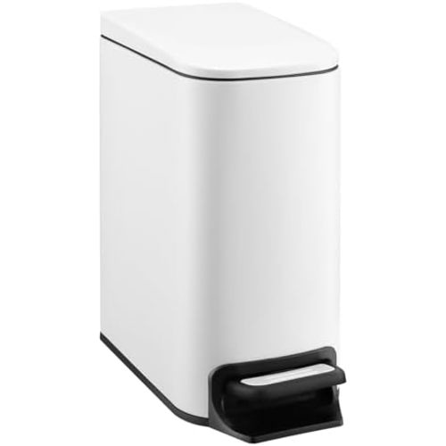 TIPGO Slim Bathroom Trash Can with Lid, 1.6 Gal, Soft Close, White