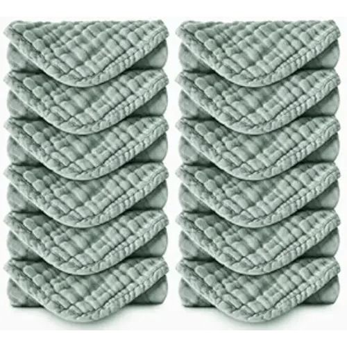 Spotted Play Muslin Burp Cloths 100% Cotton Large 20''x10'' Extra Soft and Absorbent Baby Wash Cloths Spit Up Rags - Baby Burping Cloth for Boys Girls Items(12 Pack Green)
