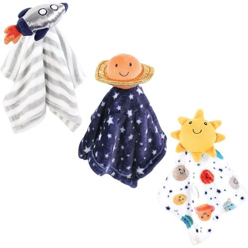 Hudson Baby Unisex Baby Animal Face Security Blanket, Happy Planets 3-Pack, One Size