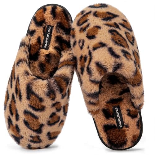 Snug Leaves Women's Fuzzy Scuff Slippers Soft Comfy Memory Foam Non-slip Indoor House Shoes