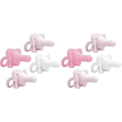 Dr. Brown's HappyPaci 100% Silicone Baby Pacifier, Contoured One-Piece Design, Light-Pink, Pink, White, 0-6m, BPA-Free, 8-Pack