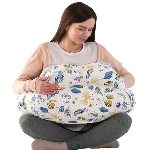 Almohada de lactancia BATTOP para lactancia materna, alimentación con biberón, almohadas de lactancia de talla grande con correa ajustable para la cintura, funda extraíble, almohada adicional en la