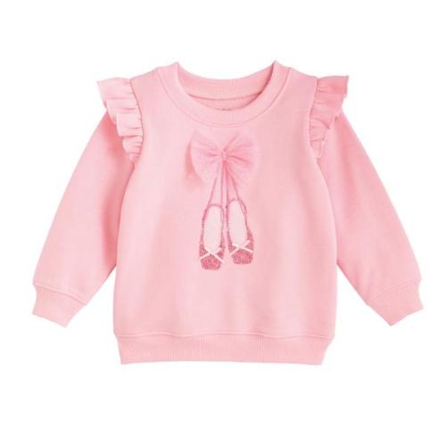 Ballet Shoes Sequin Sweatshirt | Ruffle Shoulder French Terry | Mud Pie
