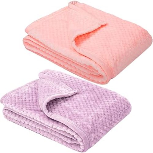 Fuzzy Blanket or Fluffy Blanket for Baby, Soft Warm Cozy Coral Fleece Toddler, Infant or Newborn Receiving Blanket for Crib, Stroller, Travel, Decorative, 30”×40”, Baby Pink+Lavender