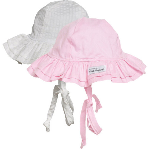 Double Ruffle Hat 2Pack, Vanilla Stripe Seersucker & Pastel Pink - Flap Happy | Maisonette