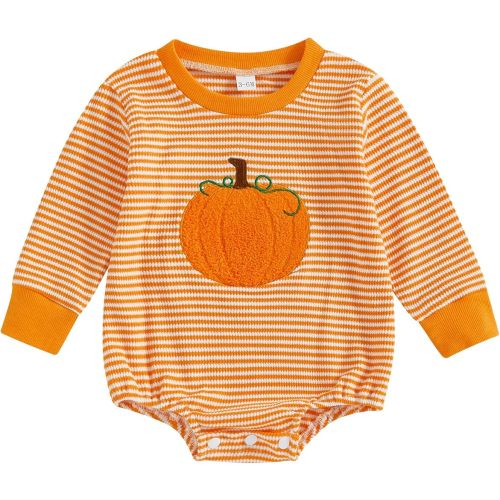 Halloween Baby Clothes Newborn Boy Girl Waffle Knit Pumpkin Bubble Romper Sweatshirt Infant Toddler Fall Outfit