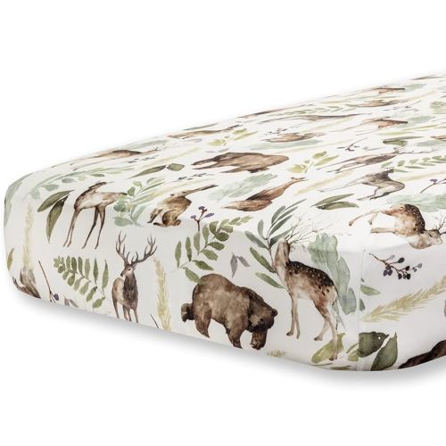 Pobibaby - Premium Single Fitted Baby Boy Crib Sheets for Standard Crib Mattress - Ultra-Soft Cotton Blend, Safe and Snug, and Stylish Woodland Crib Sheet (Wildlife Animal)