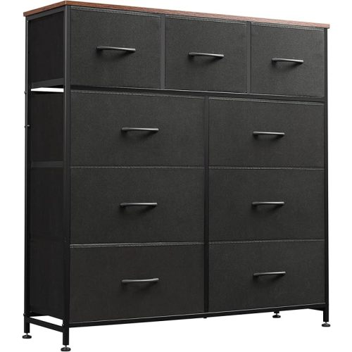 WLIVE 9-Drawer Dresser, Fabric Storage Tower for Bedroom, Hallway, Closet, Tall Chest Organizer Unit for Bedroom with Fabric Bins, Steel Frame, Wood Top, Easy Pull Handle, White