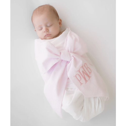 Bow Swaddle ® - Pink Savannah Seersucker