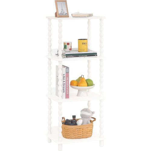 Fultyle 4-Tier Open Shelves with Solid Wood Legs (White)