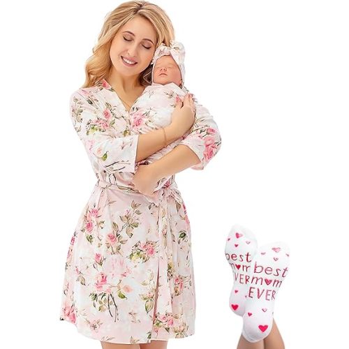 ECO BABY Mommy and Me Robe and Swaddle Set | Maternity Robe and Matching Baby Set for Girl, Boy | Hospital Labor and Delivery