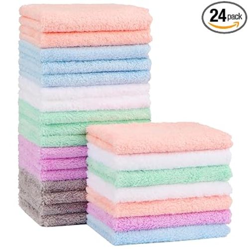 Orighty Baby Washcloths 24-Pack(7''x9''), Microfiber Coral Fleece Baby Towels, Super Soft and Absorbent Wash Cloths for Newborns, Infants and Toddlers, Gentle on Delicate Skin for Face Hands and Body