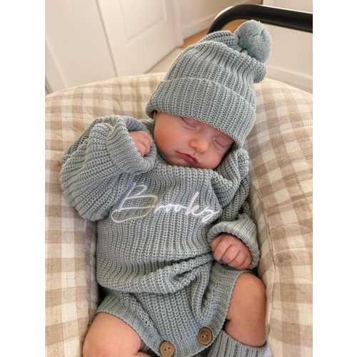Embroidery Chunky knit baby romper - Newborn gift for baby & New mom