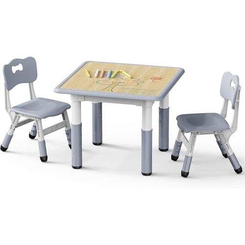 Brelley Height Adjustable Toddler Table and 2 Chairs Set, Beige | Table Supports 280 lbs, Drawing Activity Desk, Classroom/Daycare/Home, Children Multi-Activity Table for Ages 3-8