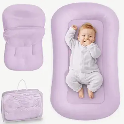 Infant Support Cushion - Baby Support Cushion for Newborn, 0-24 Months, Breathable Cotton Tummy Time Mat, Supervised Use, Portable Newborn Essentials for Home and Travel, Purple (Cover Included)