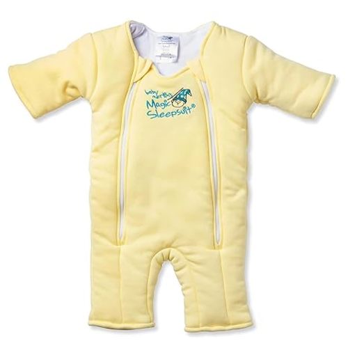 Magic Sleepsuit Baby Merlin's Cotton Baby Swaddle Transition Product - Soft and Cozy Design, Double Zipper for Easy Diaper Changes, Promotes Safe Sleep, 3-6 Months - Yellow - Small 12-18lbs