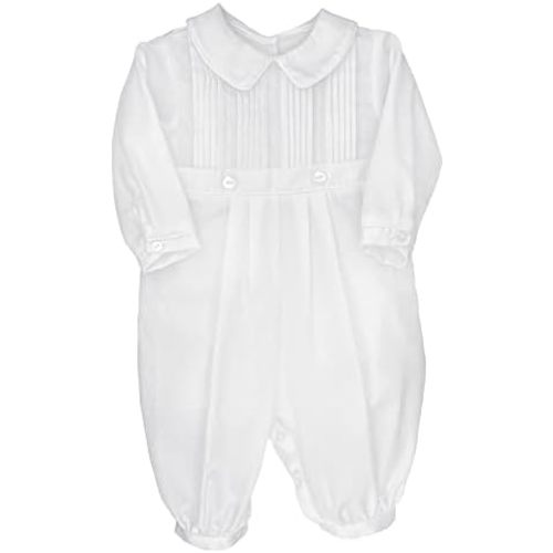 Petit Ami Baby Boys' Pique Christening Longall with Hat, White