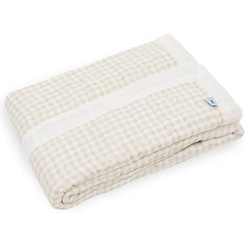 Little Unicorn Newborn Receiving Quilt | Ultra- Soft (Tan Gingham)